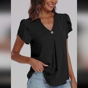 Women Dressy V Neck Petal Sleeve Tunic Shirt Sz Large